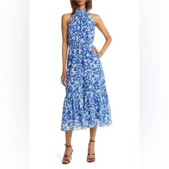 Chelsea28‎ Floral Print Tiered Halter Neck Maxi dress SZ L NWT - Picture 1 of 9